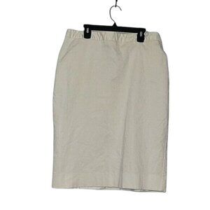 White Knee-Length Pencil Skirt‎ With Elastic Waist & Back Pockets For Women